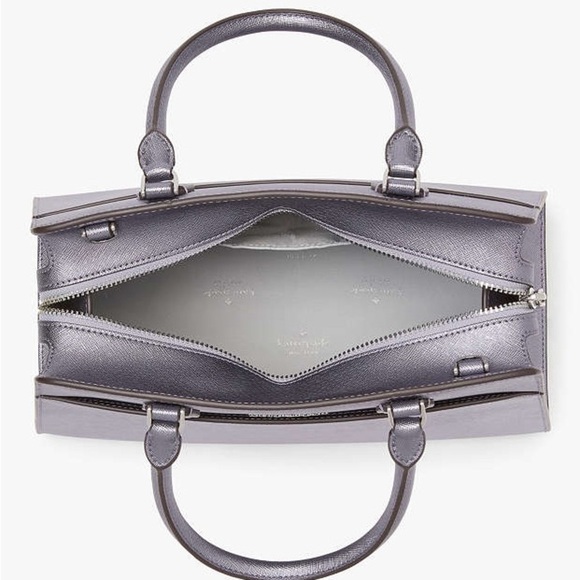 Kate Spade Madison Medium Metallic Gray Saffiano Pvc Satchel Purse Handbag - Picture 4 of 12